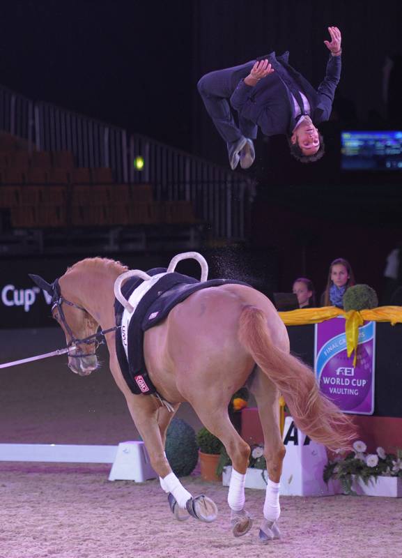 Nicolas Andreani feiert in Graz seinen Abschied aus dem Voltigiersport. © Fotoagentur Dill