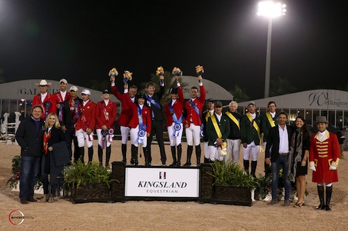 Die Top 3 Teams USA, Kanada und Irland mit Equestrian Sport Productions CEO Mark Bellissimo und WEP Principal