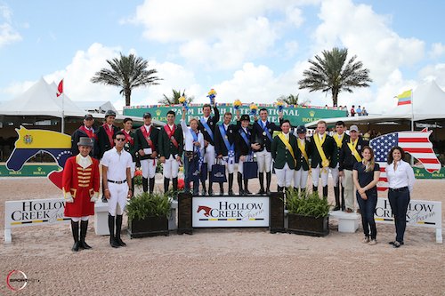 Top three Young Rider teams - USA, Brazil and Ireland with Emanuel Andrade of Hollow Creek Farm and Equiline's