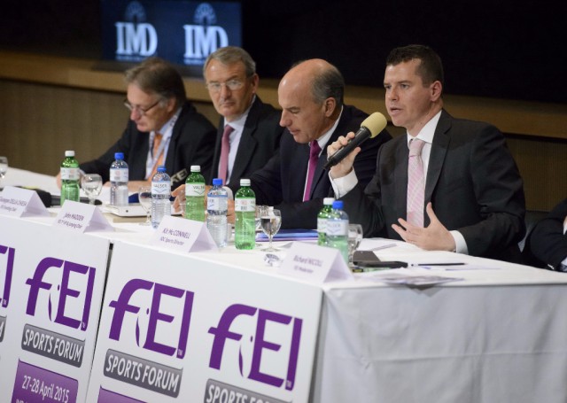 IOC Sports Director Kit McConnell (far right) pictured with the chairmen of FEI Olympic disciplines (from left): Frank Kemperman, Dressage; Giuseppe Della Chiesa, Eventing; and John Madden, Jumping. © FEI/Germain Arias-Schreiber