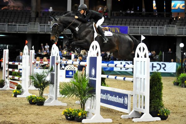 Brandie Holloway and Lucky Strike win the $33,500 FEI CSI 2* Mutual of Omaha Speed Derby at the International Omaha Horse Show. © Lili Weik Photography