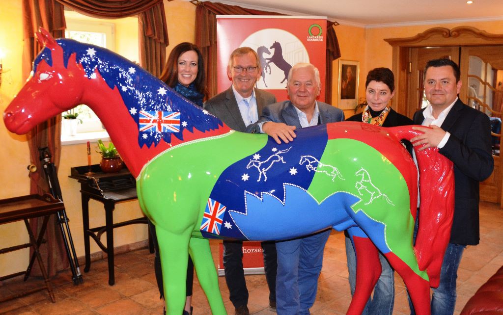 Die Teilnehmer der Pressekonferenz zu Horses & Dreams meeta Australia: v.l. Lyndal Oatley, Heinrich-Hermann Engemann, Monica Theodorescu und Francois Kasselmann. @Alexander Brenninkmeijer)