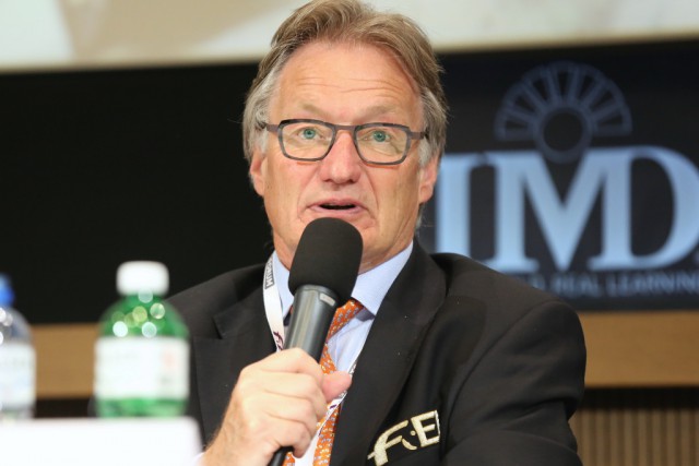 Frank Kemperman, Chair of the FEI Dressage Committee, addressed the FEI Sports Forum 2015 today at the IMD in Lausanne (SUI) © FEI/Germain Arias-Schreiber