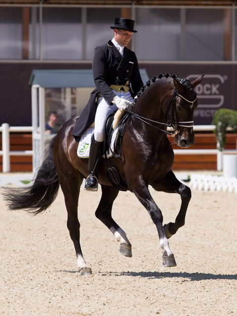 German rider Matthias Bouten and Dante Delux MJ came second in the CDI3* Prix St. Georges. © Michael Rzepa