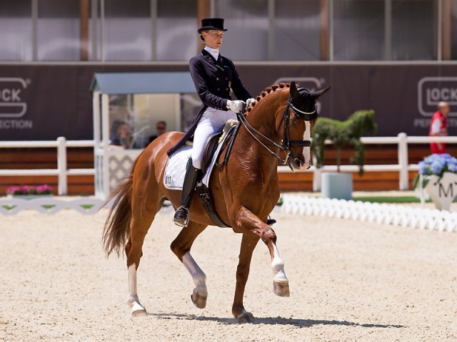 Kathleen Keller (GER) guided Daintree to third place in the CDI3* Grand Prix de Dressage. © Michael Rzepa 