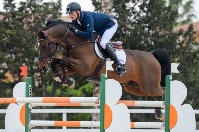 Oliva, Spain - 2015 April 4: Kuhner, Max,(GER) COEUR DE LION 14 during Silver 1 competition at CSI Mediterranean Equestrian Tour III at Oliva Nova Equestrian Center. (photo: © Nicole)