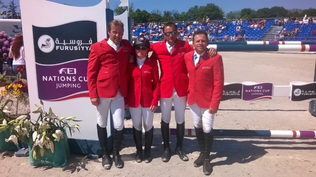 Das Team im Nationenpreis von Sopot 2015 von links: Gerfried Puck, Astrid Kneifel, Roland Engelbrecht und Markus Saurugg © Norbert Kneifel