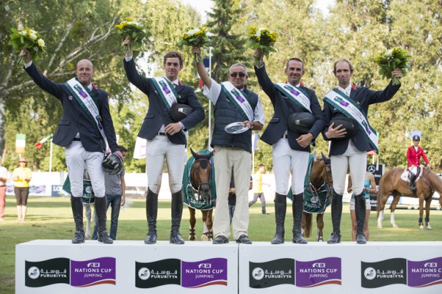 Marc Le Berre, Geoffroy de Coligny, Philippe Guerdat (Chef d’Equipe), Francois Xavier Boudant and Bernard Briant Chevalier. © FEI/Tomas Holcbecher