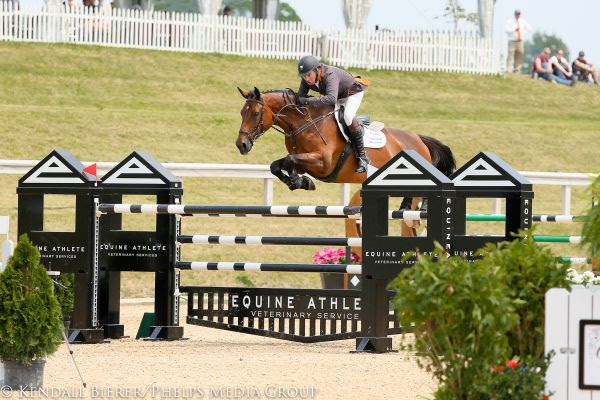 Wilhelm Genn and Welcome COR won the $50,000 Grand Prix of Traverse City, sponsored by Meijer, on the final day of the opening week of the Great Lakes Equestrian Festival. © Kendall Bierer/Phelps Media Group