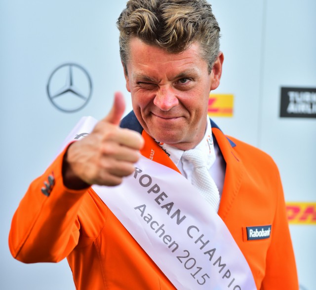 World Jumping champion Jeroen Dubbeldam, who just a few days ago won individual and team gold at the FEI European Jumping Championships 2015 in Aachen (GER), was the Reem Acra Best Athlete 2014. The Dutchman is urging everyone to “stand up and be counted” by placing their nominations for the FEI Awards 2015 before midnight on 28 August 2015. © FEI/Daniel Kaiser