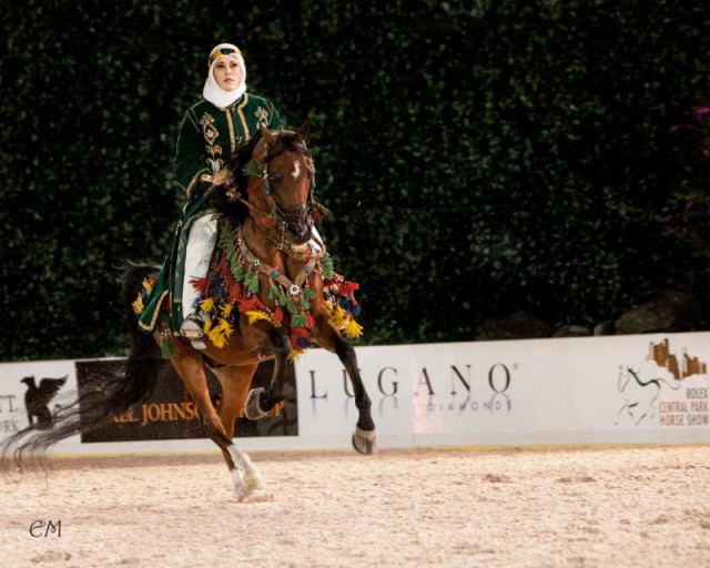 Cathy Vecsey and HL Sanction on their way to winning the Native Costume Class. © Emma Maxwell