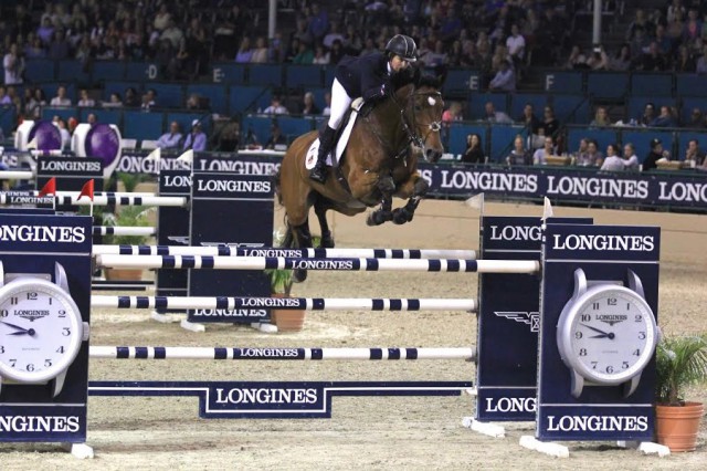 USA’s number one and world number two Beezie Madden rode Simon to victory in the $100,000 Longines FEI World Cup™ Jumping at the Del Mar International Horse Show last night. © FEI/Kim F Miller