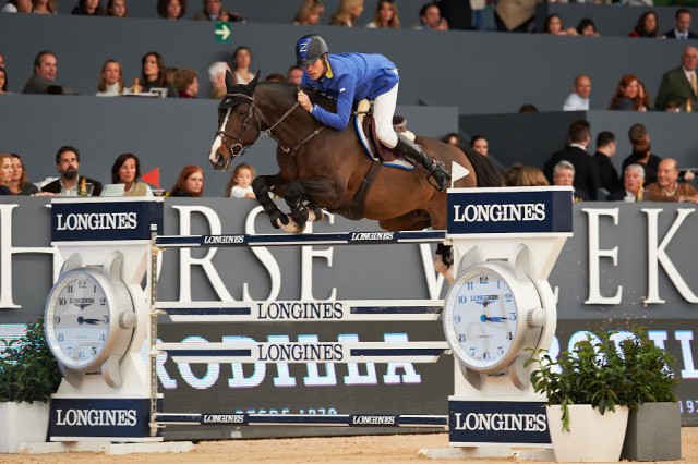Germany’s Christian Ahlmann made it a back-to-back double of wins in the Longines FEI World Cup™ Jumping 2015/2016 Western European League when galloping to victory with Taloubet Z in Madrid, Spain this afternoon. © FEI/Hervé Bonnaud