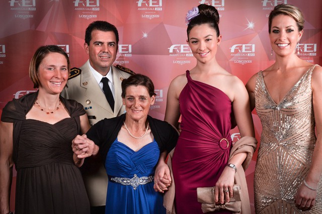 The winners of 2014: Carmen Thiemann (GER) - Best Groom, Colonel Nuñez (URU), Joann Formosa (AUS) - Against All Odds, Reed Kessler (USA) - Longines Rising Star, Charlotte Dujardin (GBR) - Reem Acra Best Athlete. © FEI / Edouard Curchod