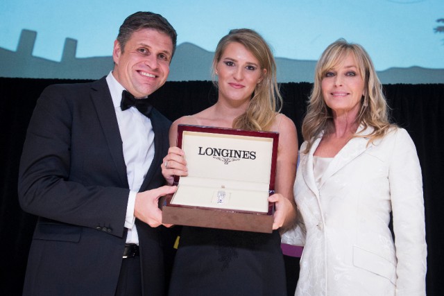 Longines Vice President and Head of International Marketing Juan-Carlos Capelli Longines Rising Star - Jessica Mendoza (GBR),and Bo Derek,Hollywood actress and Chair of the Jury for the FEI Awards 2015. © FEI/Richard Juilliart