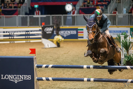 Ireland’s Dermott Lennon and Loughview Lou Lou were the only other jump-off contenders, placing second in the $132,000 Longines FEI World Cup™ Jumping Toronto on Wenesday, November 11. © Ben Radvanyi Photography www.benradvanyi.com