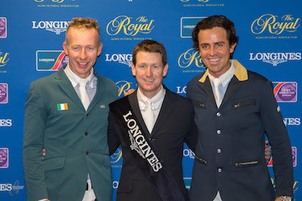 The top three riders (from left to right) Dermott Lennon, Mclain Ward and Roberto Teran, at the press conference for the $132,000 Longines FEI World Cup™ Jumping Toronto on Wenesday, November 11. © Ben Radvanyi Photography www.benradvanyi.com