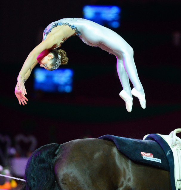 Austria’s Lisa Wild, the “backflip queen”, won the Individual Female title at the 2014/2015 FEI World Cup™ Vaulting Final in Graz (AUT) last February. © Daniel Kaiser/FEI