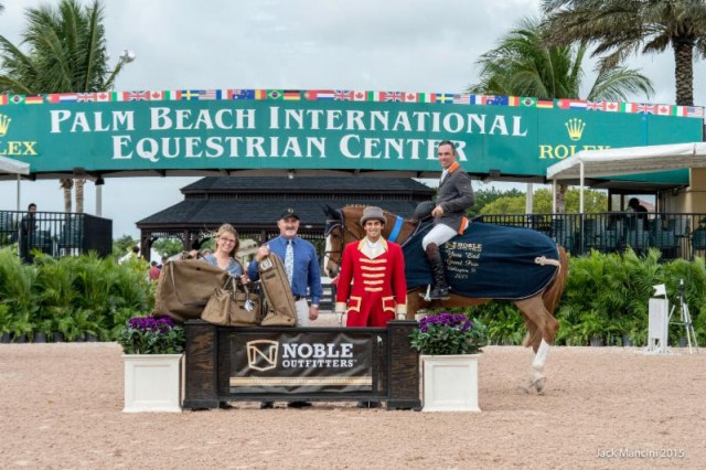Wilhelm Genn and Bugatti in their presentation ceremony with ringmaster Christian Moreno alongside Noble Outfitters District Sales Manager and Regional Sales Director Tony Lott © Mancini Photos
