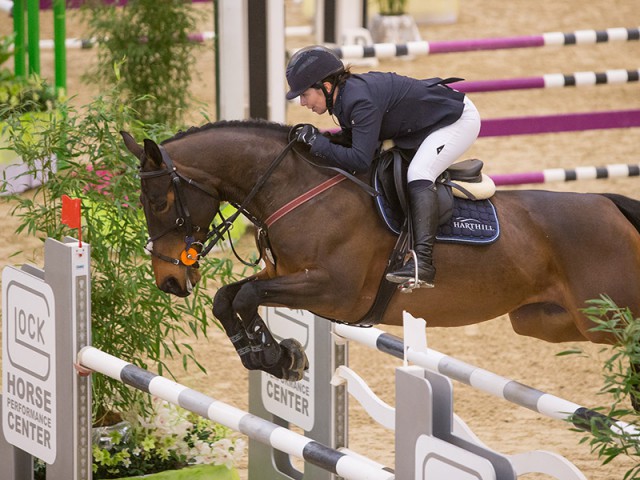 Nina Barbour (GBR), with her Douglas Delight, conceded defeat by just a whisker in the CSI1* GLOCK’s Medium Tour. © Michael Rzepa