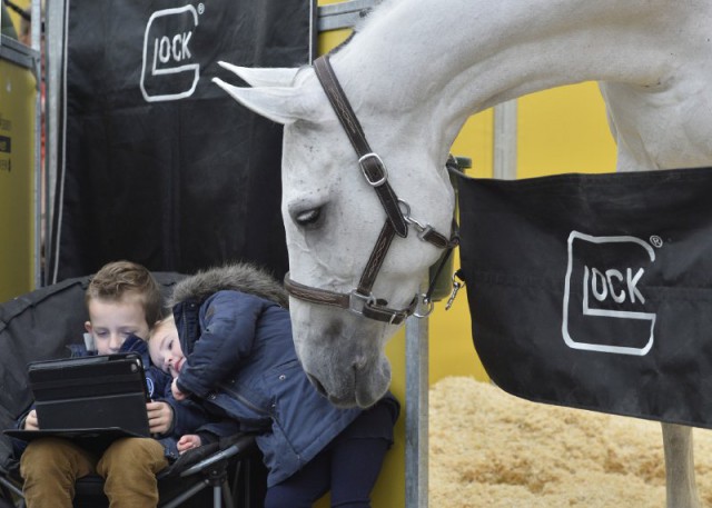 An internationally successful show-jumping horse as a cuddly partner for the kids: GLOCK’s Cognac Champblanc and Gerco’s children Thomas and Lisa show how that works. © GHPC / studiohorst