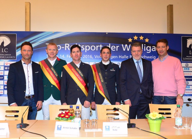 Meisterliches Podium: v.l. Axel Milkau, Mario Walter, Marus Kölz, Armin Schäfer jun., Knud Maywald und Franke Sloothaak nach der DM der Landesverbände, präsentiert von der Öffentliche Versicherung Braunschweig. © Mark Große-Feldhaus