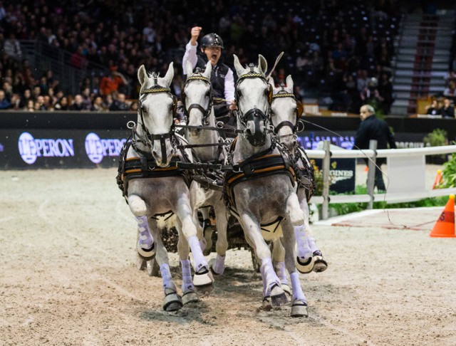 IJsbrand Chardon (NED) was extremely happy with his FEI World Cup™ Driving title. © FEI//Eric Knoll