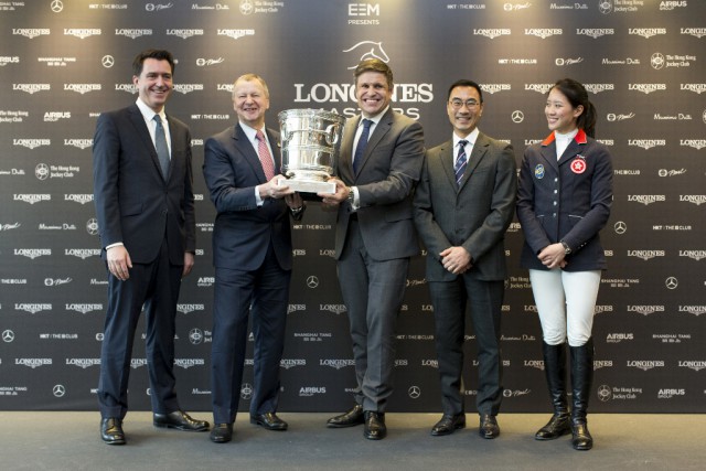 ´Present at the press conference was Mr. Fabien Grobon, Managing Director of EEM, Mr. Winfried Engelbrecht-Bresges: JP, CEO of The Hong Kong Jockey Club; Mr. Juan-Carlos Capelli, Vice-President of Longines and Head of International Marketing; Mr. Michael Lee, President of Hong Kong Equestrian Federation; Mr. Fabien Grobon, Managing Director of EEM and Ms Jacqueline Lai, Masters rider © Longines Masters