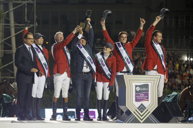 Team Belgium topped the podium at the Furusiyya FEI Nations Cup™ Jumping Final in Barcelona (ESP) last season. The excitement begins all over again this week with the first two qualifiers of the 2016 Furusiyya series taking place at Al Ain (UAE) and Ocala (USA). © FEI/Dirk Caremans