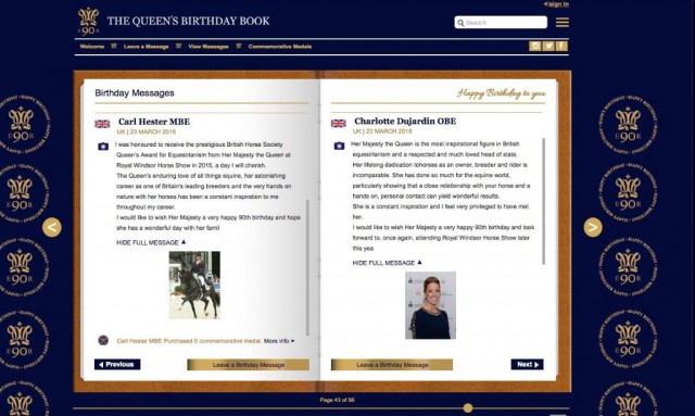 Carl Hester und Charlotte Dujardin haben sich bereits im virtuellen Geburtstagsbuch der Queen verewigt.