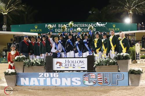 The top three teams of USA, Brazil, and Ireland in the 2016 Hollow Creek FEI Young Rider Nation's Cup © us.sportfot.com