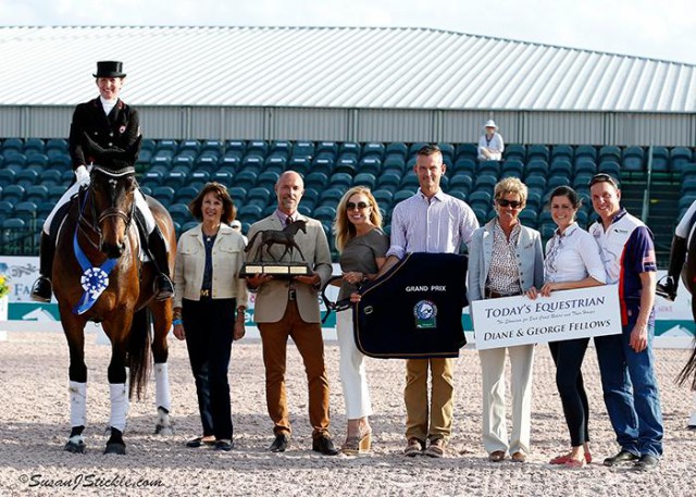 Belinda Trussell and Anton in their presentation ceremony with Mary Anne McPhail, Patrick Roggenbau, Diane Fellows, Walter Bagley of AGDF, judge Ulrike Nivelle, Cora Causemann of AGDF, and Allyn Mann of Adequan®. © SusanJStickle 