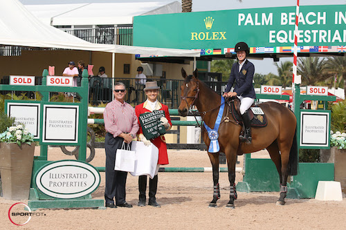 Jessica Springsteen and Davendy S in their winning presentation with Dave Corbin of Illustrated Properties and ringmaster Christian Craig.