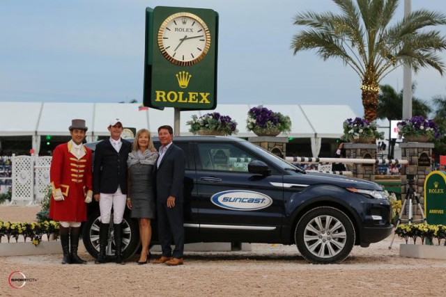 Ireland's Darragh Kenny was the winner of the 2015 Suncast® 1.50m Championship Jumper Series Leading Rider Award and received a pre-paid lease on a beautiful Range Rover Evoque. © Sportfot