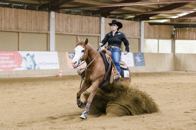 Birgit Promreiter und Whiznic Gunner wurden Reining Non Pro Champions des Reining Day Steyregg 2016. © Andrea Indrich