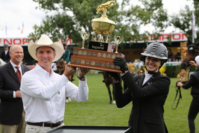 Tiffany Foster in her winning presentation with Rich Kruger, Chairman, President & CEO, Imperial. © Spruce Meadows Media Services