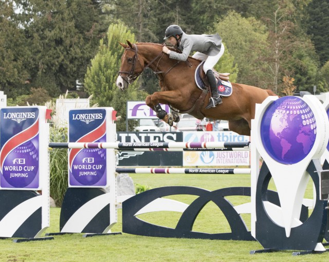 The United States’ Karl Cook pilots Tembla to the win in the $135,600 Longines FEI World Cup™ Jumping Langley. (FEI/Rebecca Berry)
