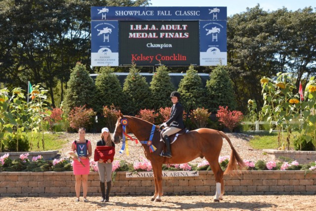 IHJA Adult Medal Champion Kelsey Concklin with trainer Lauren Schone. © Chicago Equestrian