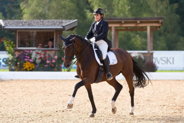 Die Gastgeberin Evelyn Haim-Swarovski mit ihrem Sichtungspferd Delilah Royal. © Schindlhof / Michael Rzepa