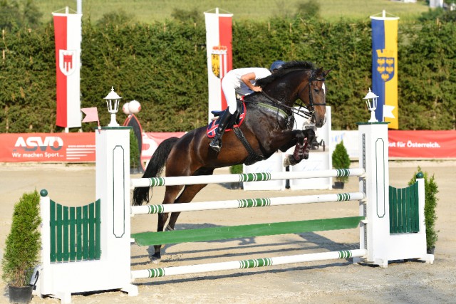 Siegreich im 1. Teilbewerb der ÖM Kleine Tour: Daniela Litscher (St) und Santomar. © horsesportsphoto.eu