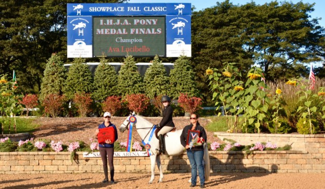 IHJA Pony Medal Champion Ava Lucibello with Tina Judge and Lori Hollands. © Chicago Equestrian