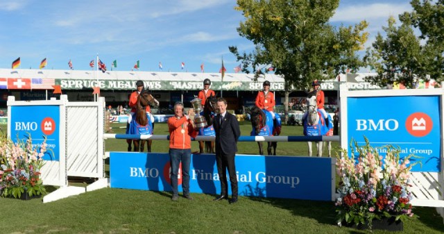 Team Switzerland in their winning presentation with Frank Techar, Chief Operating Officer, BMO Financial Group. © Spruce Meadows Media Services 