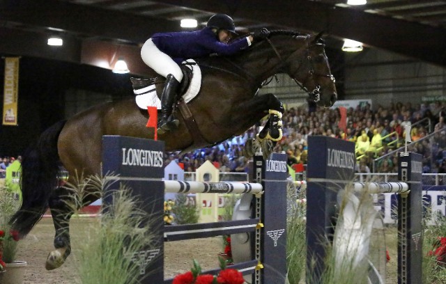 The United States’ Audrey Coulter and Capital Colnardo jump to victory in the $100,000 Longines FEI World Cup™ Jumping Sacramento, Ca. (USA). © FEI / Kristin Lee