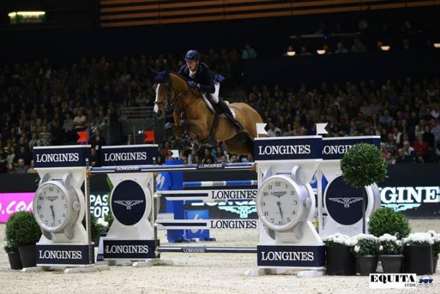 The German rider Daniel Deusser took first place on Equita van T Zorgvliet in a time of 42''93 just ahead of the Swiss rider Romain Duguet on Quorida de Treho. © EQUITA Lyon