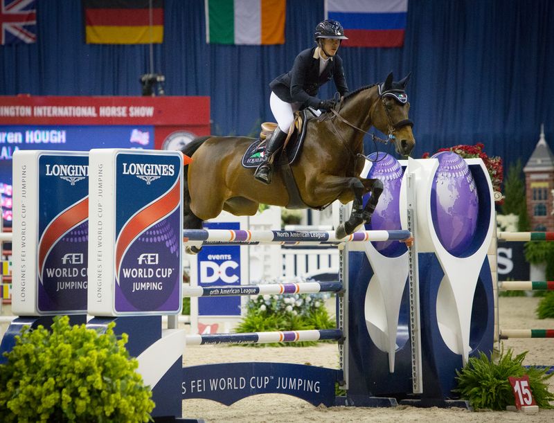 The United States’ Lauren Hough and Ohlala capitalize on experience to win the $130,000 Longines FEI World Cup™ Jumping Washington. (FEI/Anthony Trollope)
