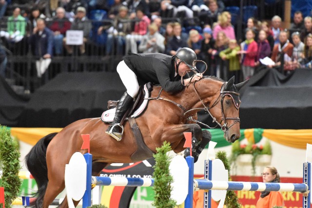 Jumpten in Kiel auf Platz eins in der ersten Qualifikation zum Großen Preis von Schleswig-Holstein - der Niederländer Robert Vos und Carat. ©Karl-Heinz Frieler 