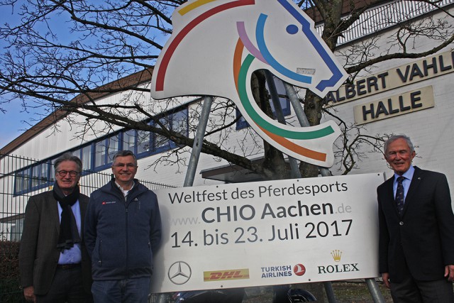 Frank Kemperman, Otto Becker und Carl Meulenbergh stellten während des Salut Festival Aachen das Programm des CHIO Aachen 2017 vor. ©CHIO Aachen