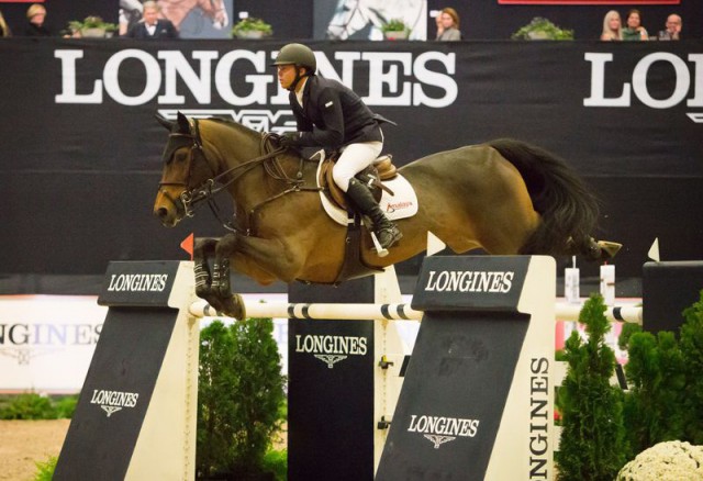 The United States’ Kent Farrington repeats last year’s National Horse Show victory with the win aboard Voyeur in the $250,000 Longines FEI World Cup™ Jumping Lexington. © FEI / Anthony Trollope