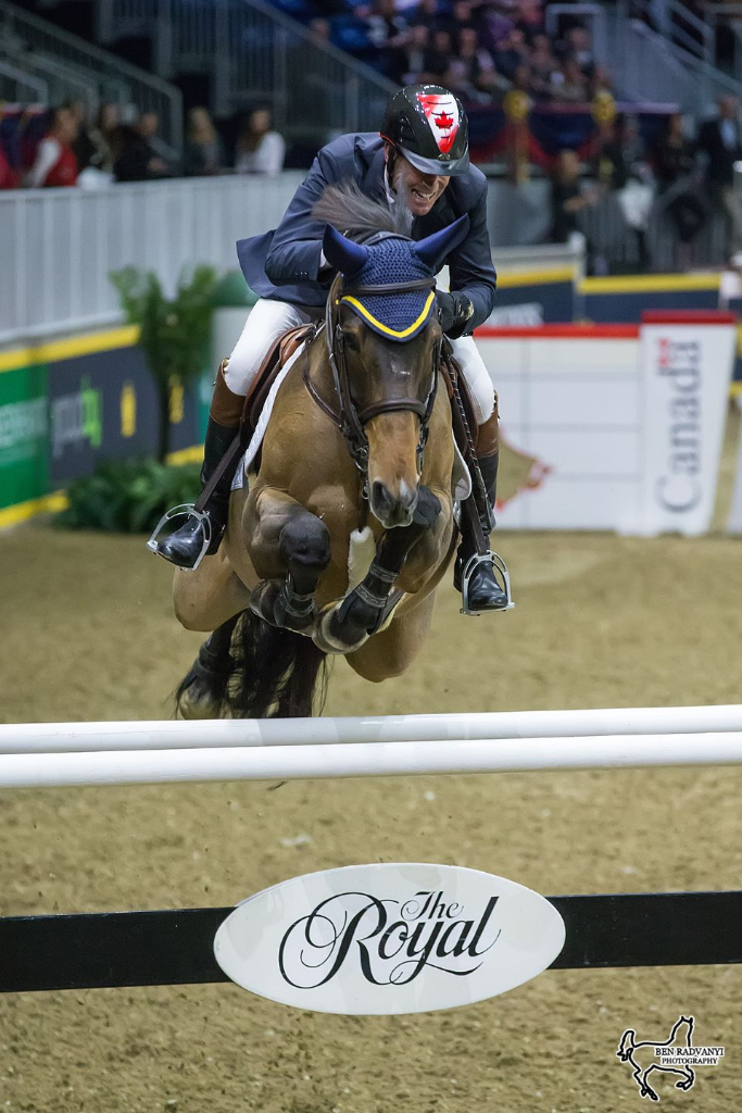 Ian Millar of Perth, ON, riding Dixson is on track to win his record 12th Greenhawk Canadian Show Jumping Champion following the opening round of competition on Friday, November 4, at the Royal Horse Show in Toronto, ON. © Ben Radvanyi Photography