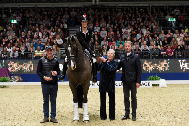 Valegro made his first UK public appearance since winning his third Olympic gold medal in Rio, much to the delight of the packed crowd. © Olympia Horse Show